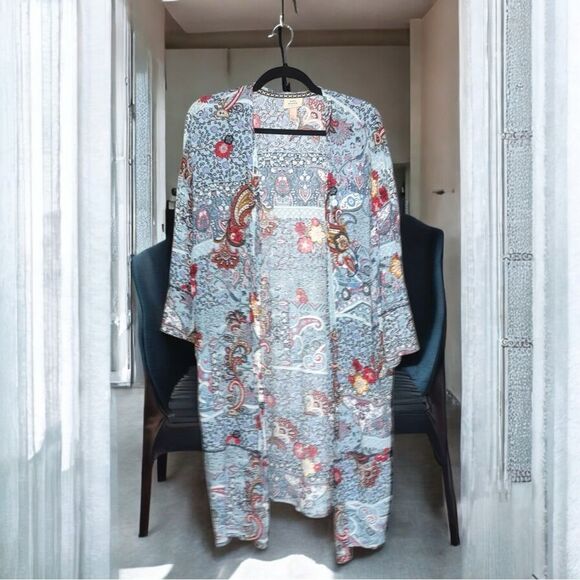 Knox Rose l Open Kimono l Paisley Print l 100% Rayon l L l EUC - Picture 1 of 10